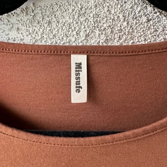 Brown Ruched Long Sleeve Bodycon Dress - Picture 2 of 4